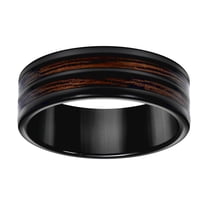 Stainless Steel Black-tone Mens Wood Inlay Comfort-fit Wedding Band 8mm Size 11 Wedding Band for Men