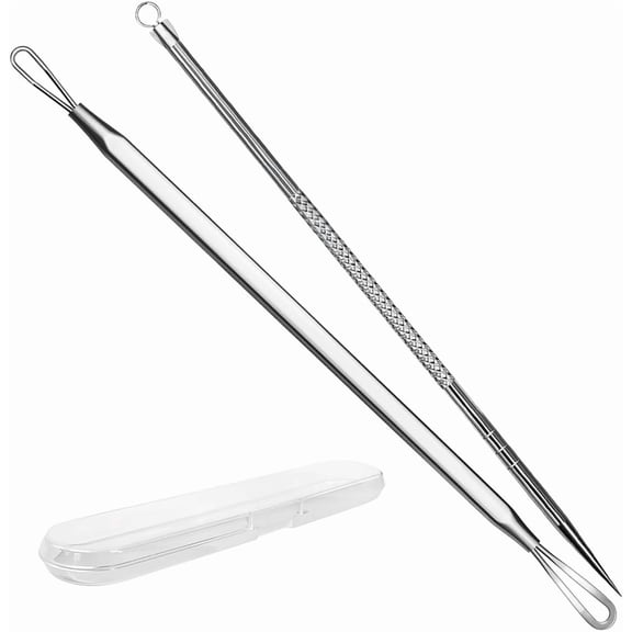 Stainless Steel Blackhead Remover, Pimple Extractor, Pimple Popper, Comedone Extractor, Surgical Grade Acne Treatment Tool, 3rd Generation Blemish Removal Kit for Face, Nose, T-Zone, 2Pcs