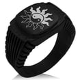thumbnail image 1 of Tioneer Stainless Steel Blazing Sun Yin Yang CZ Ribbed Needle Stripe Pattern Biker Style Polished Ring, 1 of 1