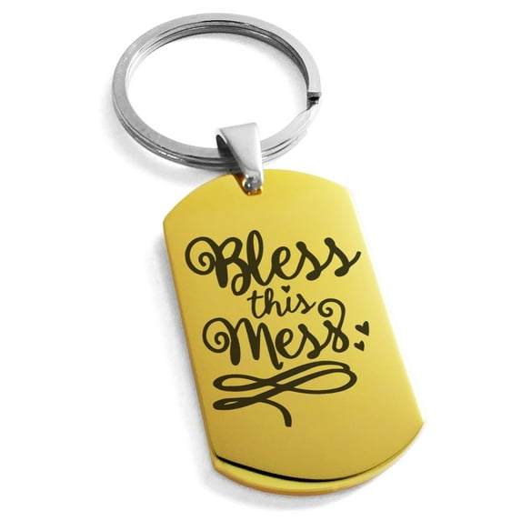 Tioneer Stainless Steel Bless This Mess Engraved Dog Tag Keychain Keyring Celtic