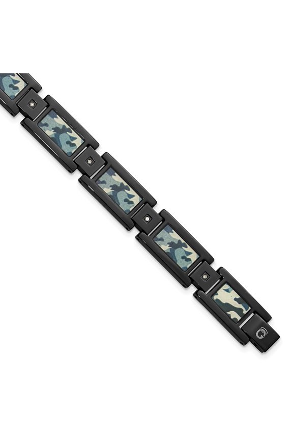 Stainless Steel Blk IP Grey Camo & .10 Dia 8.5in Bracelet