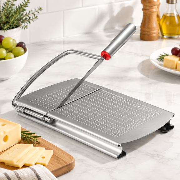 Stainless Steel Block Cheese Slicer with Precision Scale and Anti-Slip Pads