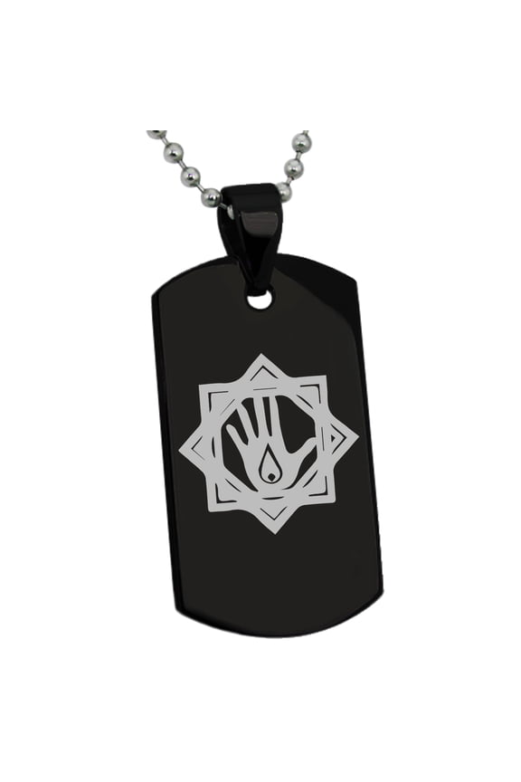 Stainless Steel Blood Magic Rune Engraved Dog Tag Pendant Necklace