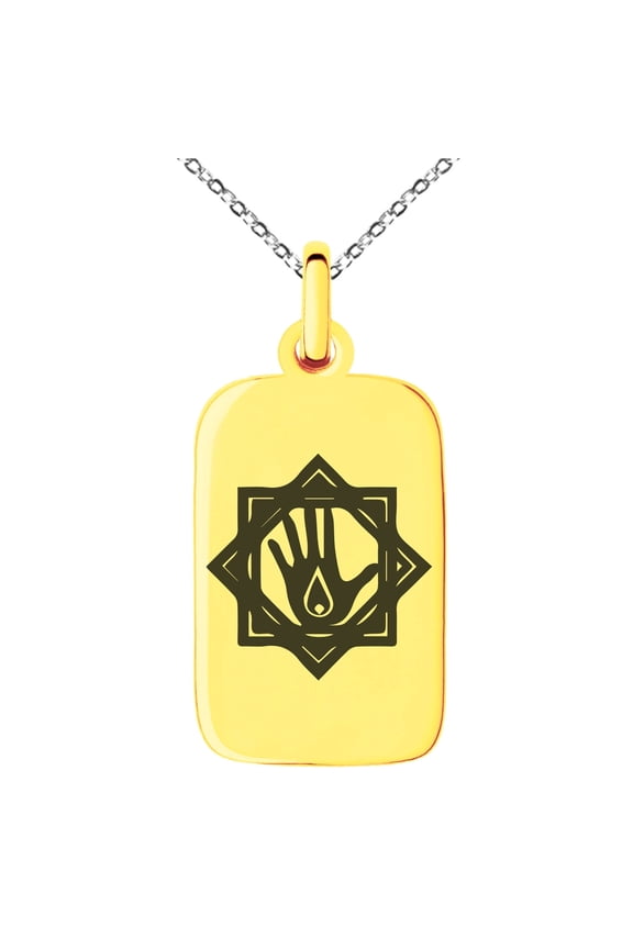 Stainless Steel Blood Magic Rune Engraved Small Rectangle Dog Tag Charm Pendant Necklace