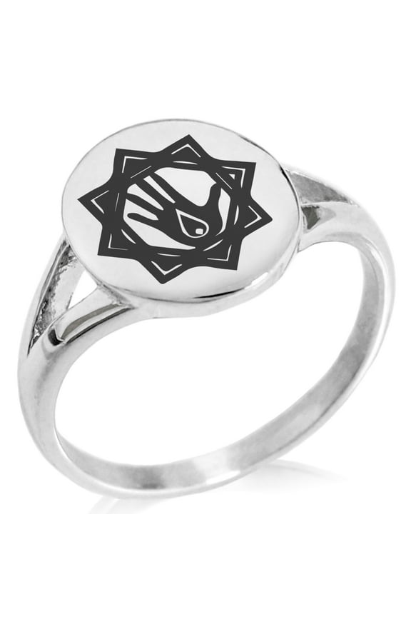Stainless Steel Blood Magic Rune Minimalist Oval Top Polished Statement Signet Ring