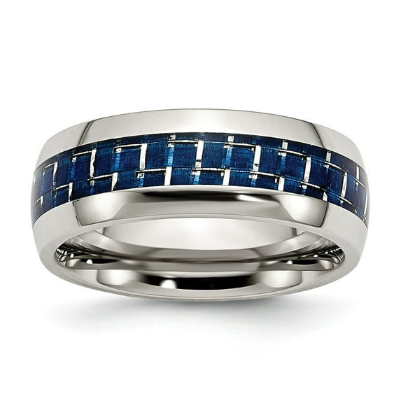 Stainless Steel Blue Carbon Fiber Inlay Polished Band Ring - Size 8 - Measures 8mm Wide