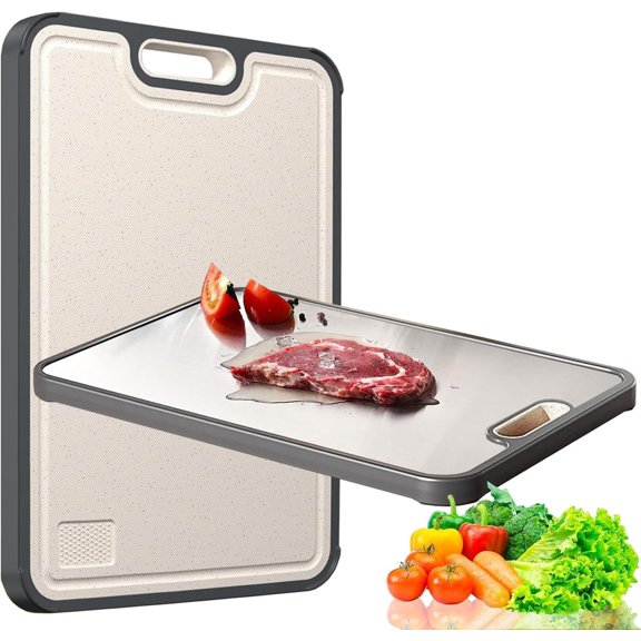 Stainless Steel Boards for Kitchen,304 Stainless and Wheat Straw PP Double Sided Board,Non slip Easy to Clean Kitchen Chopping Board,Dishwasher Safe(16 * 11 In)