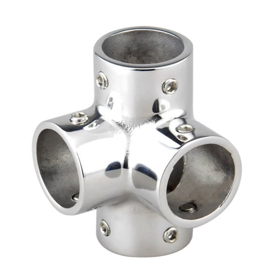Stainless Steel Boat Tube Pipe 4 Way Connector for Ocean Yacht Dock Outdoor Awning Tube Fastener,1 x Boat Handrail Tee Fitting,Silver
