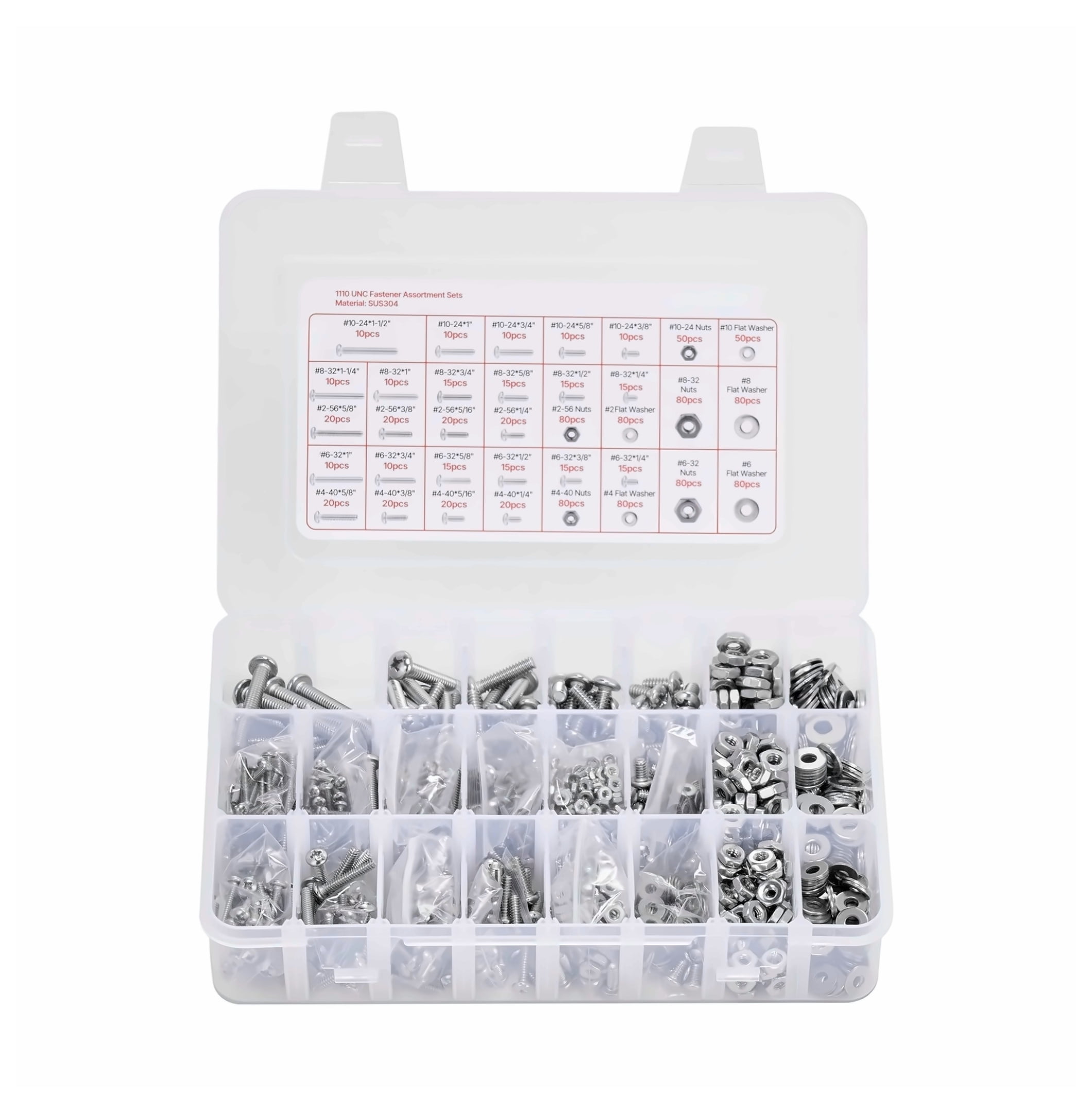 Stainless Steel Bolt Nut Assortment Kit - 1110 Pcs Imperial Fasteners for Furniture, DIY, & Repairs