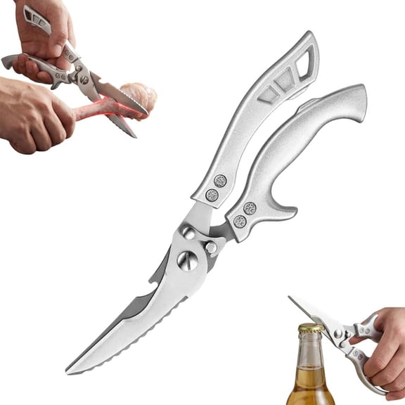 Stainless Steel Bone-Cut Kitchen Scissors, 2026 Upgrade Heavy Duty Poultry Shears with Safety Lock and Bottle Opener, All Purpose Kitchen Shears for Food, Meat, Vegetables (1 PCS)