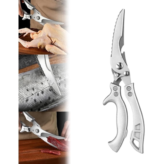 Stainless Steel Bone-Cut Kitchen Scissors, Heavy Duty Kitchen Scissors for Bone Cutting, with Spring Loaded Handle, for Meat Chicken Bone Fish Turkey Vegetables Seafood (1)