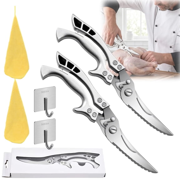 Stainless Steel Bone-Cut Kitchen Scissors  Heavy Duty Poultry Shears with Spring-Loaded Handle for Effortless Cutting of Chicken, Meat, Fish, Turkey, Seafood, and Vegetables