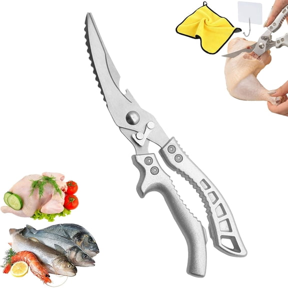 Stainless Steel Bone-Cut Kitchen Scissors - Multipurpose Heavy Duty Poultry Shears, Bone Cutting Scissors with Safety Lock & Non-Slip Grip for Chicken Meat Fish Vegetables (A1)