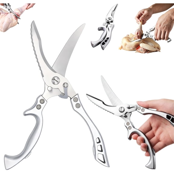 Stainless Steel Bone-Cut Kitchen Scissors, Sharp Bone Cutting Scissors, Multi-Purpose Heavy Duty Kitchen Poultry Shears with Non-Slip Handle for Bones, Poultry, Meat, Fish, Food ＆ Barbecue (1 PC)
