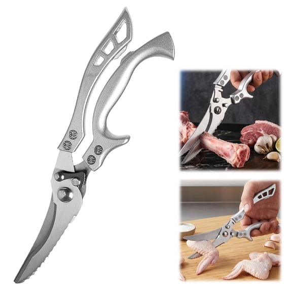 Stainless Steel Bone-Cut Kitchen Scissors, Spring Loaded Meat Shears with Safety Lock for Cooking, Bone Cutting, Packaging Opening Tool