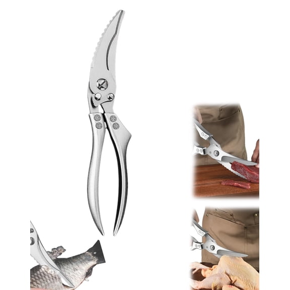 Stainless Steel Bone-Cut Kitchen Scissors, Ultra Sharp Kitchen Scissors for Bone Cutting, Poultry Shears with Spring Loaded Handle, Multi-Function Snips for Chicken, Meat, Fish, Vegetables