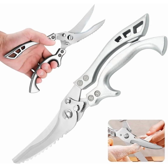 Stainless Steel Bone Cutting Scissors Heavy Duty, 2026 Upgrade Kitchen Scissors for Chicken Bones, Meat Poultry Fish Vegetables, Spring Assist & Safety Lock
