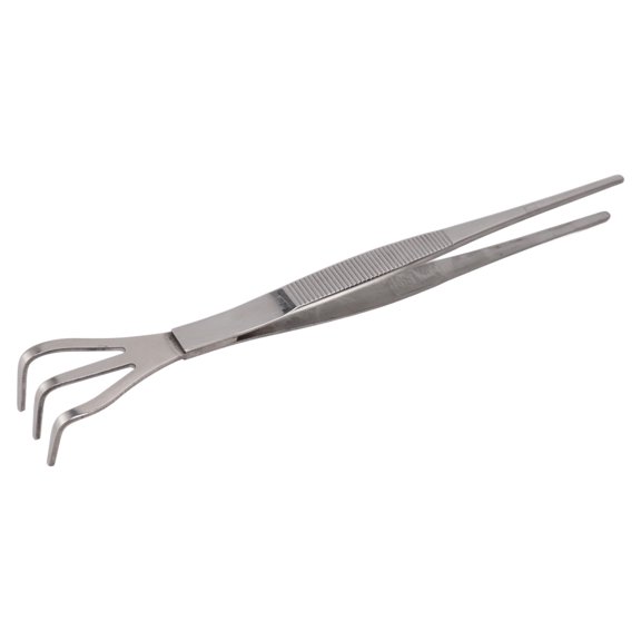 Stainless Steel Bonsai Root Rake with Tweezer 3 Prong Bent Handle Soil Loosening Tool (8.66 inches / 22 cm)-straightsilver