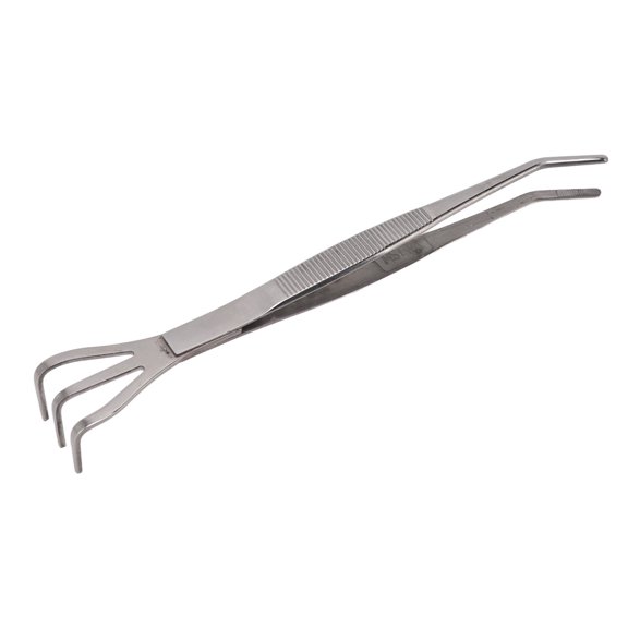 Stainless Steel Bonsai Root Rake with Tweezer 3 Prong Bent Handle Soil Loosening Tool 8.66 inches-straightsilver-