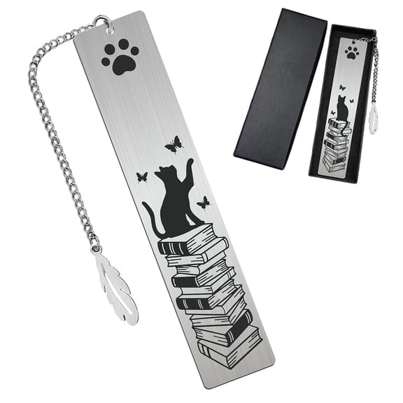 Stainless Steel Bookmarks Rectangle Cat Shape 130x26mm