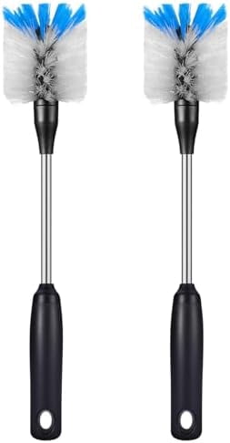 Stainless Steel Bottle Brush with Replaceable Head, 2 Pack Long Handle Scrubbing Brush for Water Bottles, Glasswares, Mugs, Flasks, Tumblers, Vases, and Kitchen Sink, 13 in
