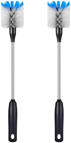 Stainless Steel Bottle Brush with Replaceable Head, 2 Pack Long Handle Scrubbing Brush for Water Bottles, Glasswares, Mugs, Flasks, Tumblers, Vases, and Kitchen Sink, 15 in