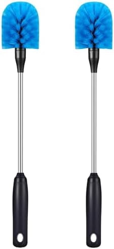 Stainless Steel Bottle Brush with Replaceable Head, Long Handle Scrub Brush for Water Bottles, Glasswares, Mugs, Flasks, Tumblers, Vases, and Kitchen Sink, 2 Pack, 15 in