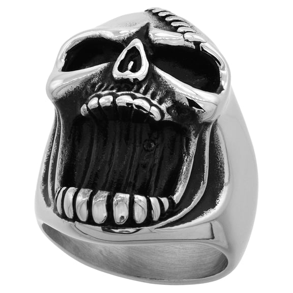 Stainless Steel Bottle Opener Ring Skull Stitched Forehead 3/4 inch wide size 13