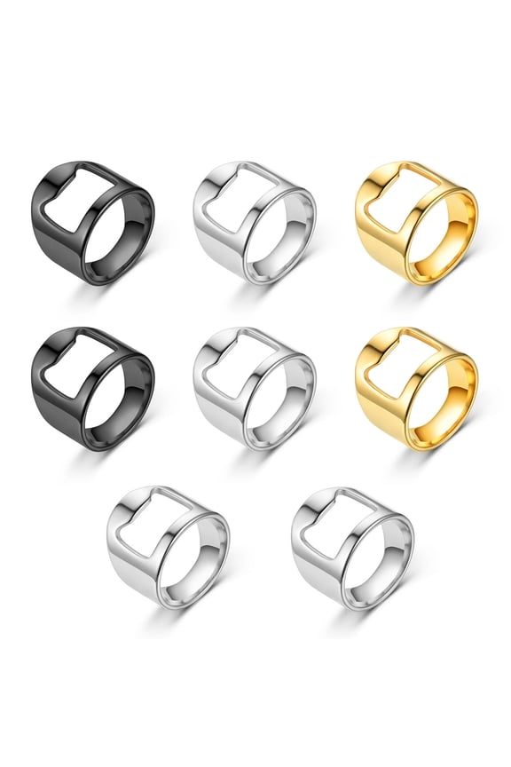 Stainless Steel Bottle Opener Rings  - 8pc Set with 3 Sizes  Bartender Gifts & Party Essentials