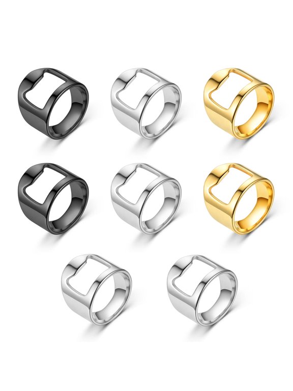 Stainless Steel Bottle Opener Rings - 8pc Set with 3 Sizes Bartender Gifts & Party Essentials