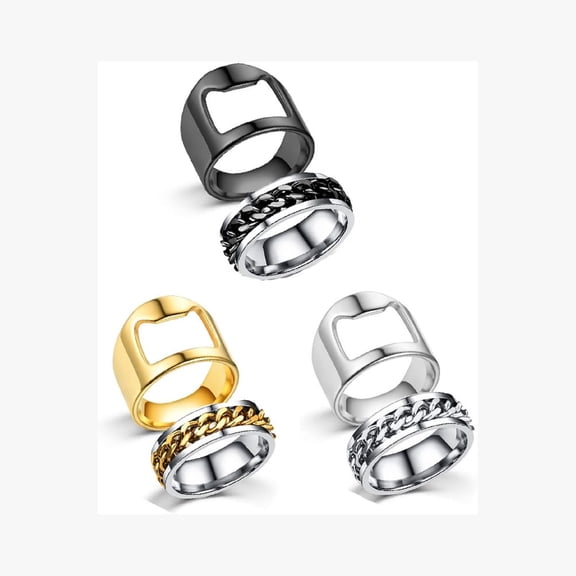 Stainless Steel Bottle Opener Rings Set Spinner Chain Thumb Beer Bar Opening Ring for Men Women Creative Party Jewelry