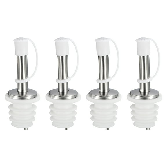 Stainless Steel Bottle Pourers, 4Pack 80mm/3.15" Olive Oil Spout with Rubber Dust Caps, for Most Liquor Bottles (White)