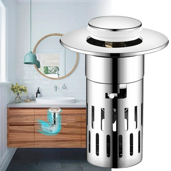 Stainless Steel Bounce Core Sink Plug | Press Type Drain Stopper with Insect-Proof Filter Screen, Leak-Proof Seal, Clog , Fast Drainage, 30mm+ Fit, Easy Install