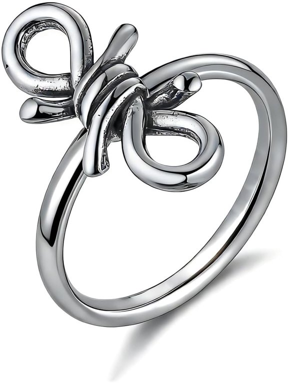 Stainless Steel Bow Knot Ring for Women Men, Hypoallergenic Statement Ring, Minimalist Knot Design Finger Ring for Daily Wear & Gift Size 7-12