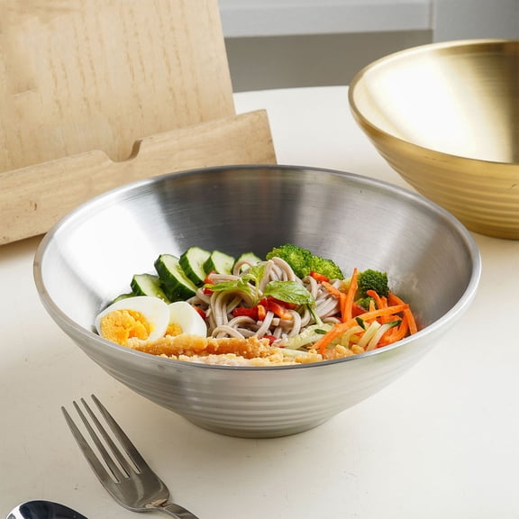 Stainless Steel Bowl, Double Wall Insulated Bowl for Hot or Cold groceries, Japanese Ramen strip Bowl Large Capacity, Metal Bowl for Soup Rice Cereal, basic Clean Dishwasher Safe