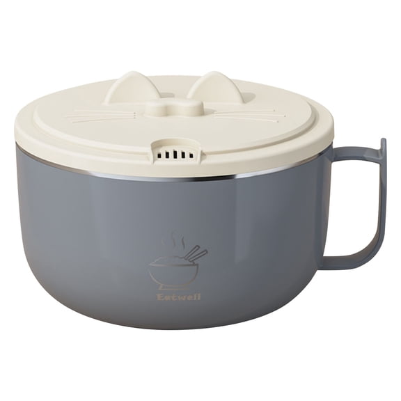 Stainless Steel Bowl with Handle and Lid, Leak Proof Food Storage Container, Insulated Soup Bowl, Ramen Cooker, Lunch Box for Noodles, Cereal, Salad, Bento Box, Food Container for Office