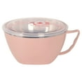 thumbnail image 1 of Stainless Steel Bowl With Handle,Mug Meals with Lid For Coffee Soups Stews,Kitchen Tableware Large Capacity Lunch Box Portable Food Container Noodles Mixing Bowl(Pink), 1 of 4