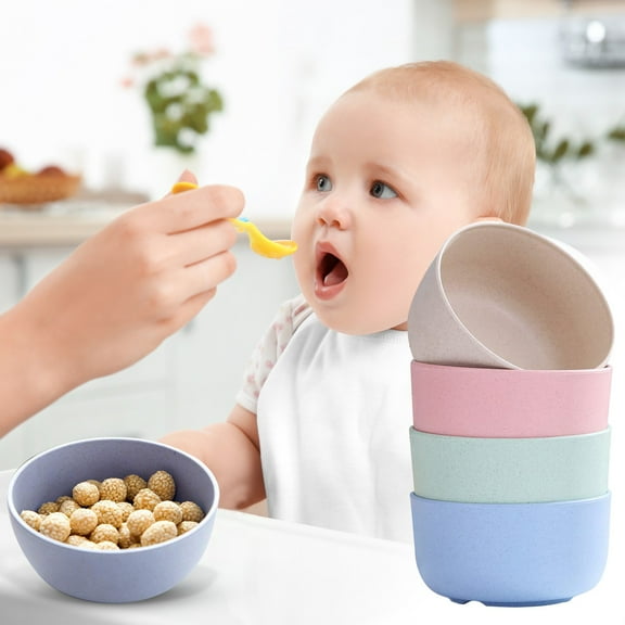 Stainless Steel Bowl Huayishang Snack Bowl Set of 4 Rice Bowls Wheat Fiber Snack Bowl Kitchen Bowl Adult Supported Microwave (14 Oz 4 Packs), Kitchen Essentials 1 Box of 4 Bowls