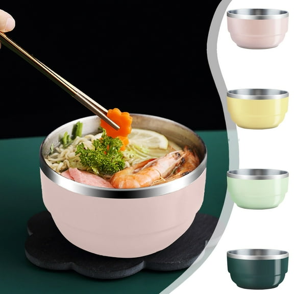 Stainless Steel Bowl Set of 4, Small 12cm Double Walled Insulated Bowls in Pink Green Army Green Yellow, Non-slip & Dishwasher Safe for Snacks Desserts, Perfect for Picnics Office Lunches