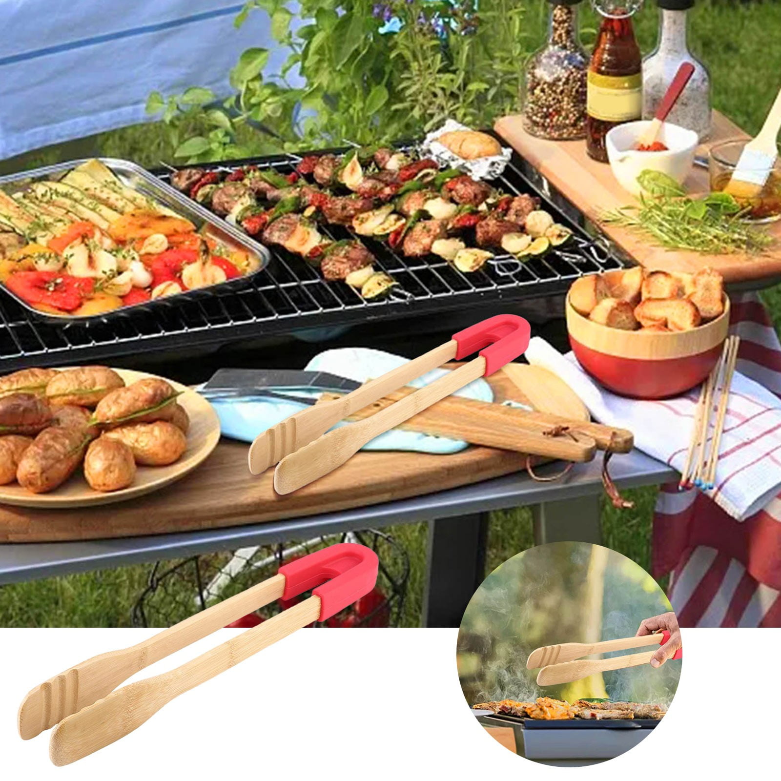 Stainless Steel Bowl Shiogb, Bamboo Food Clips Bread Barbecue Clips Buffet Clips Silicone Food Clips Baking Tools, Wooden Food Clip Bread Barbecue Clip Buffet Clip Silicone Food Clip Baking Tools