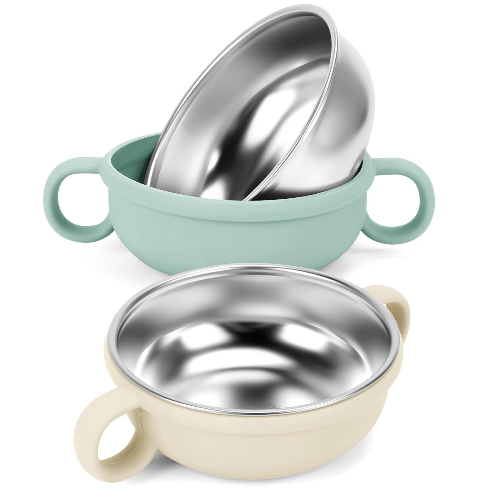2 Pack Toddler Bowls with Removable Silicone Shell Anti Scald Food ...