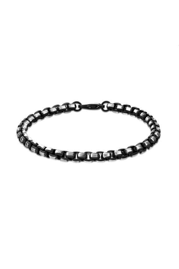 Metro Jewelry Black Ion Plated Stainless Steel Two Tone 5.5 MM Round Box Chain Bracelet
