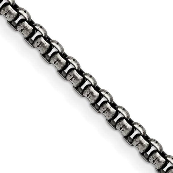 Stainless Steel Box Chain Styles Necklace Chisel Antiqued and Polished 3.9 mm 16 inch Rounded