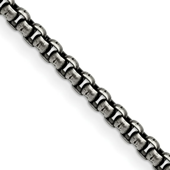 Stainless Steel Box Chain Styles Necklace Chisel Antiqued and Polished 3.9 mm 24 inch Rounded