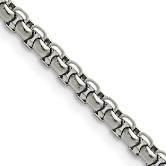 Stainless Steel Box Chain Styles Necklace Chisel Polished 3.9 mm 30 inch Rounded