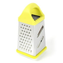 Stainless Steel Box Cheese Grater, 4-Sided XL Cheese and Vegetable Grater, Slice, Shred, Grate Vegetables, Ginger, Potatoes, Handheld Food Shredder, Zester Grater, Includes Container with Lid (Yellow)