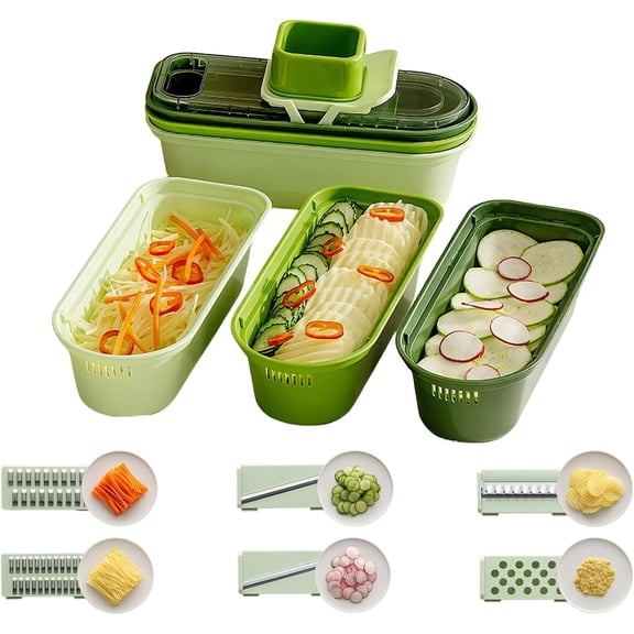 Stainless Steel Box Grater with Container - 6-in-1 Kitchen Slicer & Shredder for Cheese, Vegetables, Fruits - Dishwasher Safe, Non-Slip Base, Ergonomic Handle