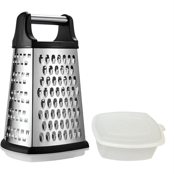 Stainless Steel Box Grater with Container, Four-Sided Cheese, Vegetable, Fruit Slicer, Multi-Purpose Kitchen Tool