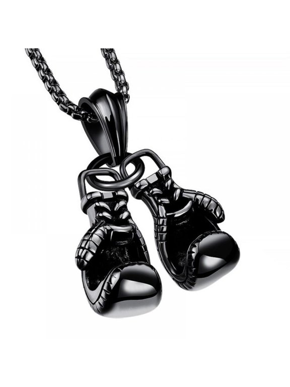Stainless Steel Boxing Glove Necklace, Fighting Glove, Pendant & Chain, Fashion Personality Men Jewelry, Black