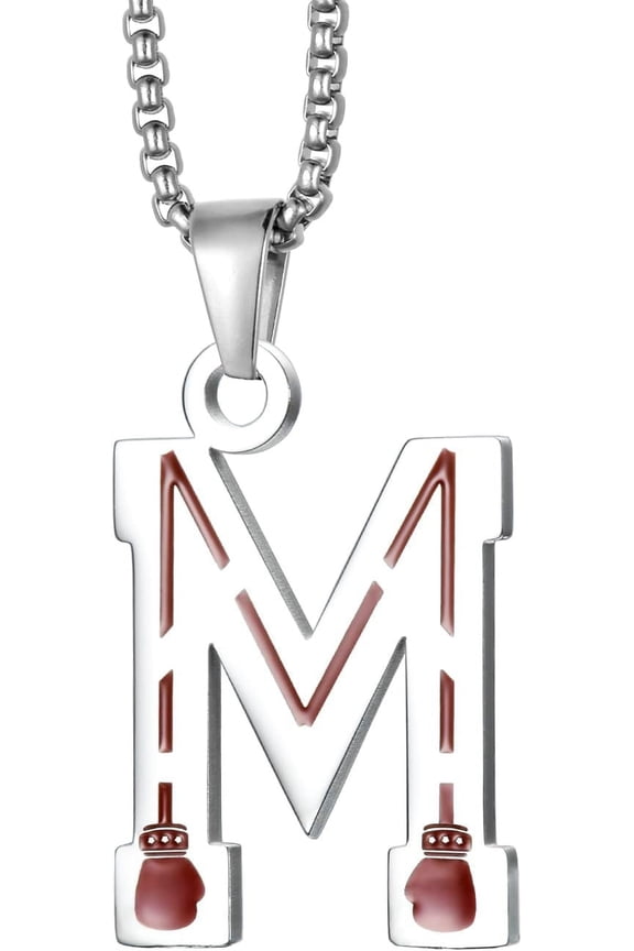 Stainless Steel Boxing Gloves Necklaces Boxing Sports Jewelry Fighting Mixed Martial Arts 26 Letters Athletic Teammates Pendant With Chain[Z4967]